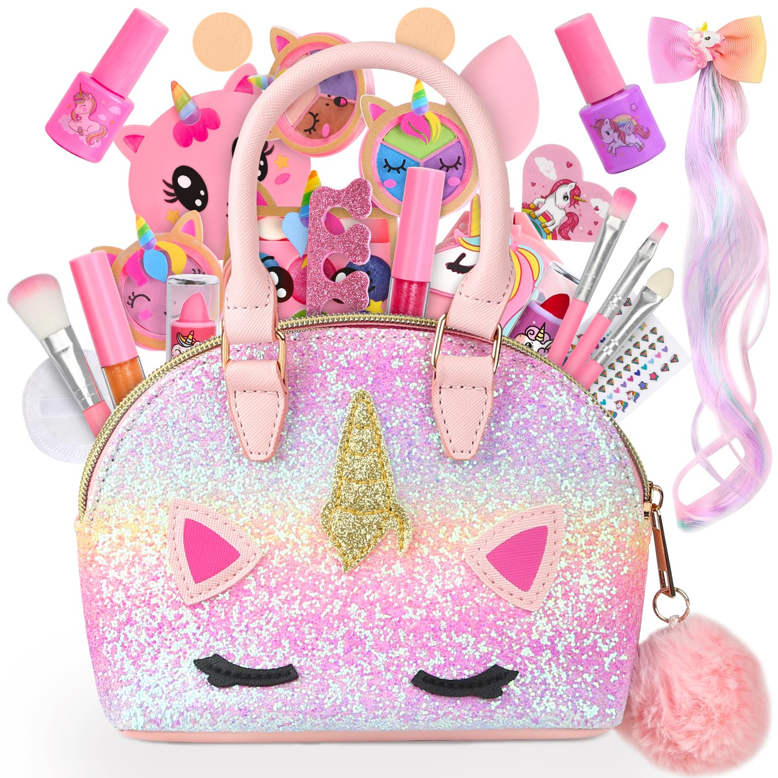Dreamon Kids Makeup Kit for Girl-Washable Makeup for Kids with Bag, Make up Set for Toddlers, Christmas Birthday Gifts for Girls