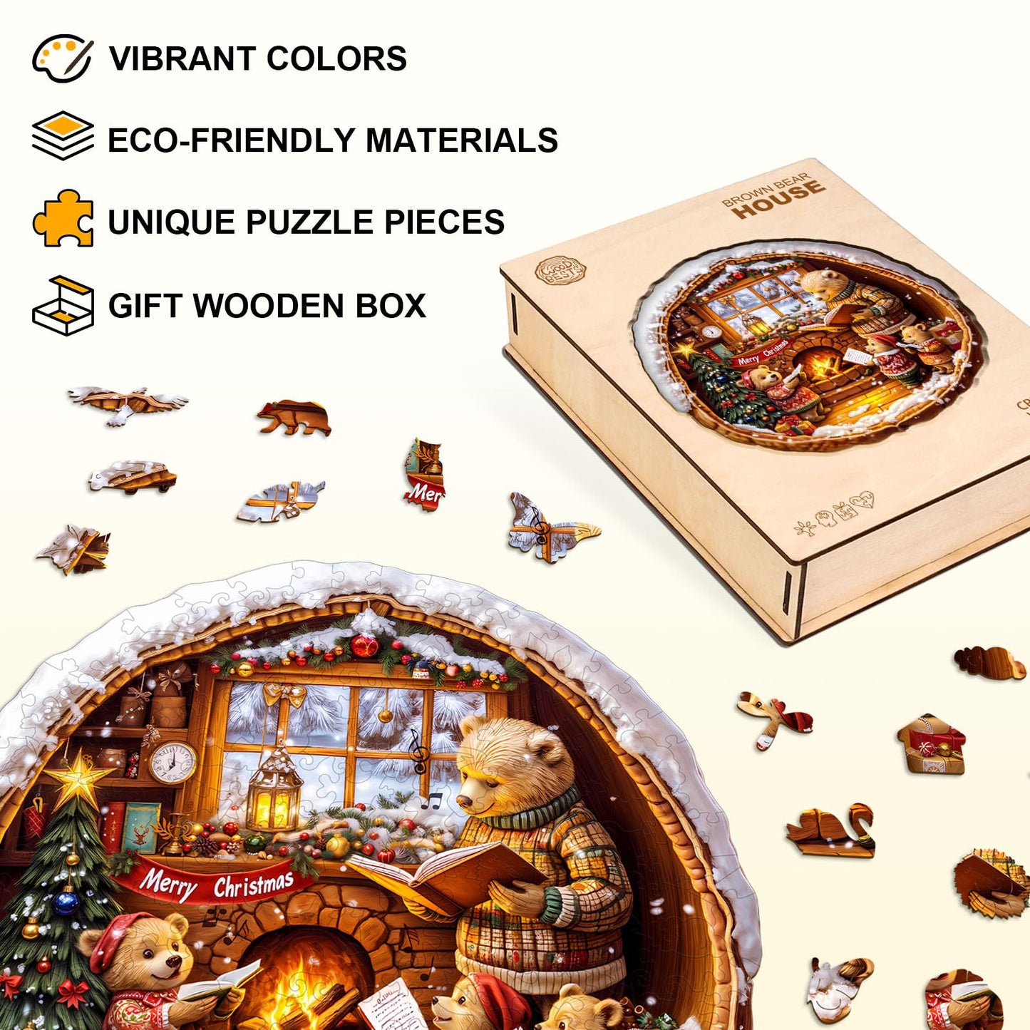 Jigfoxy Wooden Puzzles for mature-themeds  Brown Bear House Wood Puzzles mature-themed  Unique Animal Shape Wooden Jigsaw Puzzles for mature-themeds  Birthday Gifts for Puzzle Lovers  Family  Friend (M-11.4 * 11.4in-200pcs)