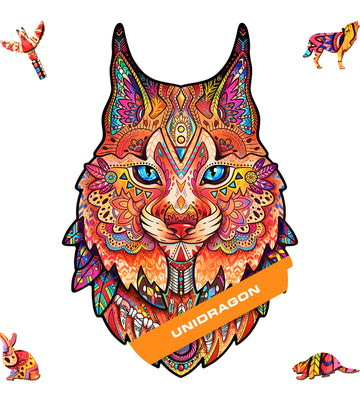 Unidragon Original Wooden Jigsaw Puzzles - Gentle Lynx, 105 Pieces, Small Size 6.7'' ?10, Beautiful Gift Package, Unique Shape B