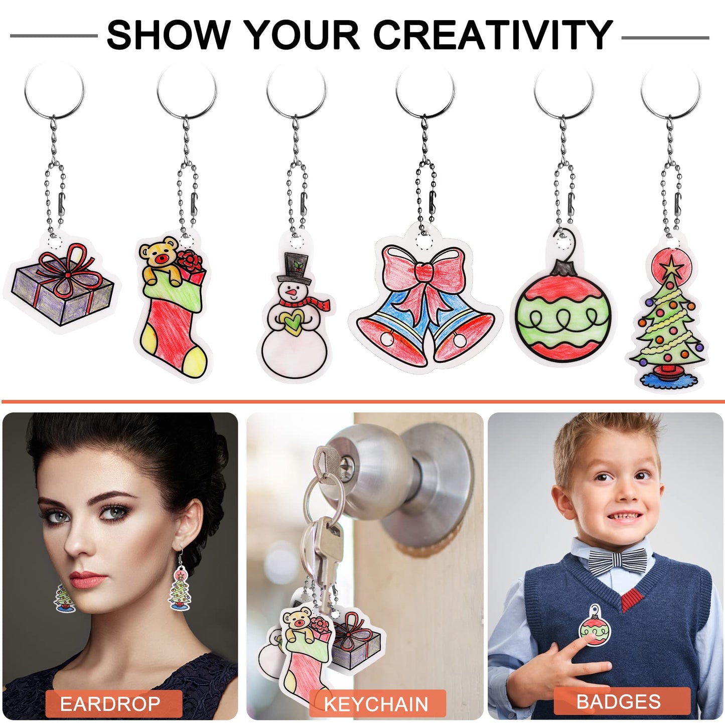 NOVWANG 198 Pieces Heat Shrink Plastic Sheet Kit Include 28 Pcs Shrinky Paper, Hole Punch, Keychains Accessories and Pencils for