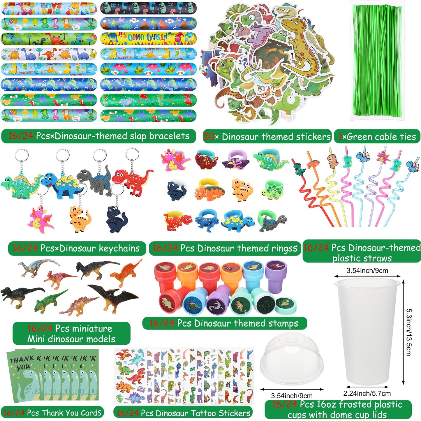 Qilery 195 Pcs Mermaid Party Unicorn Party Dinosaur Party Shark Party Favors Includes Plastic Cup with Lid Straw Keychain Bracel