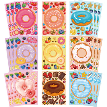 27 Sheets Make A Face Donut Stickers For Kids Make Your Own Dessert Stickers Mix And Match Sweets And Treats Fruit,Donut Themed