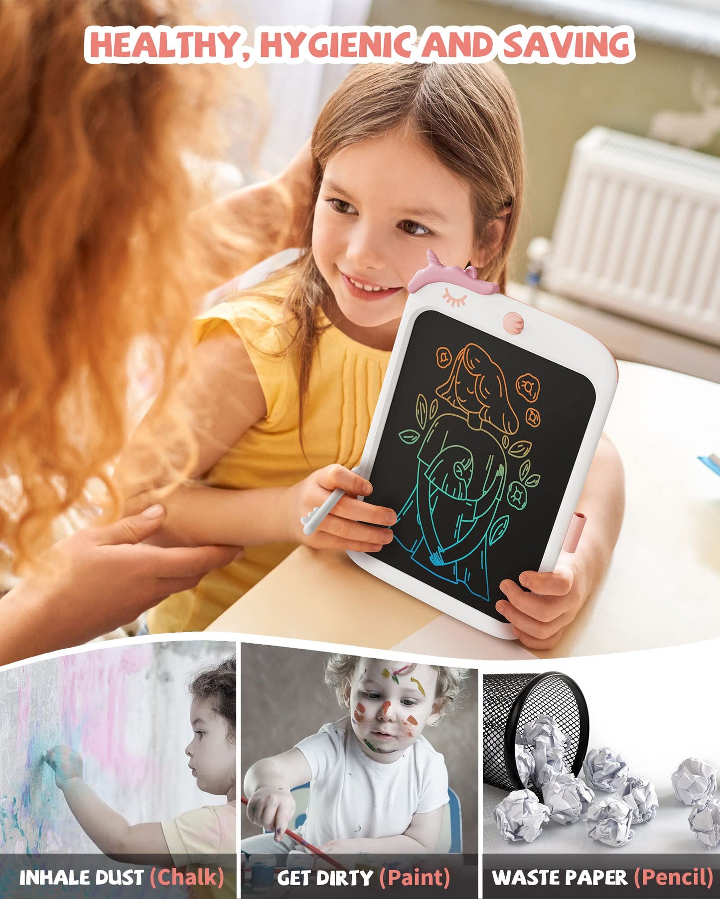 10 Inch Writing Tablet For Kids, Unicorn Toys Gifts For Girls Aged 3-5, Toddler Girl Toys Kids Educational Toys Travel Toys, Bir
