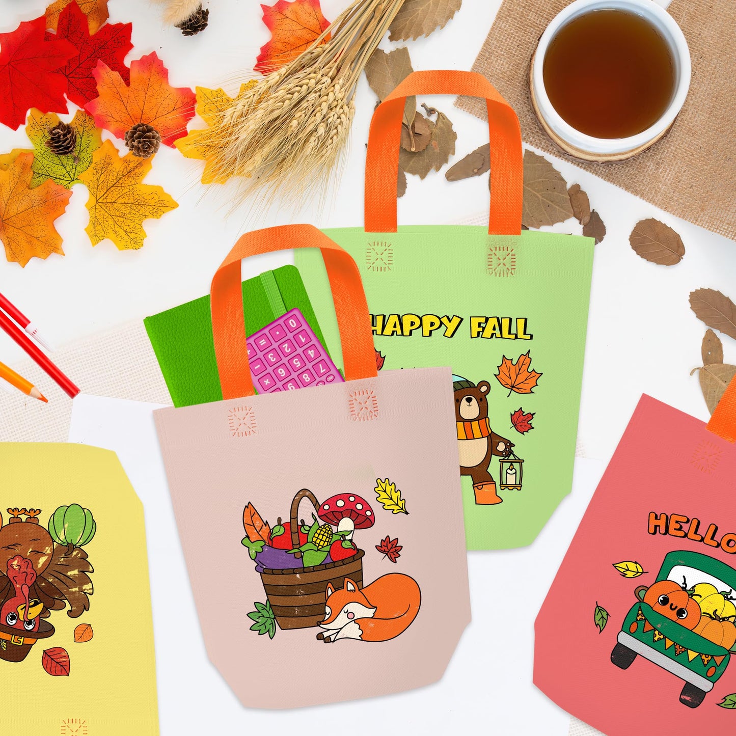 JAPBOR Fall Coloring Goodie Bags - 24PCS Autumn Colouring Gift Bag Bulk for Kids, Color Your Own Thanksgiving Painting DIY Craft