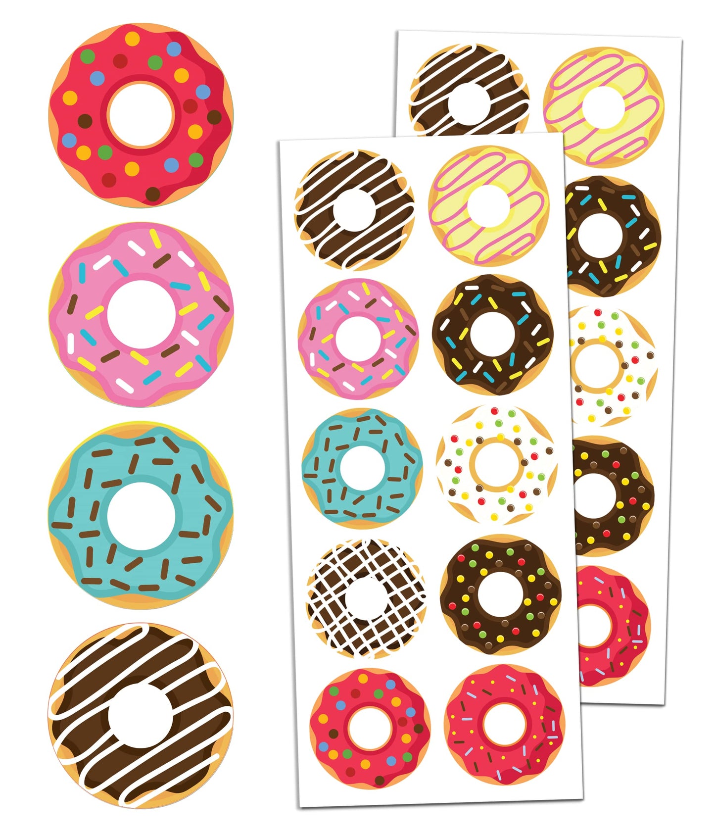Donut Stickers Sheets Set, 1.5'' - 20 Sheets, 200 Stickers