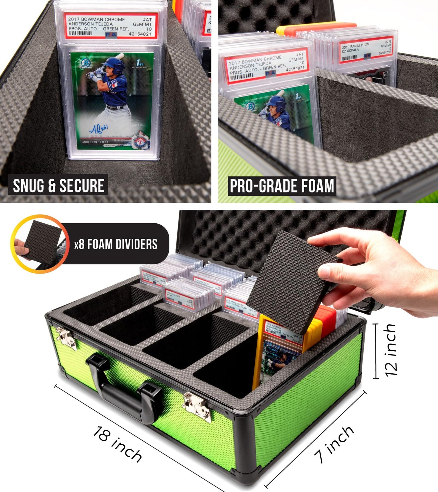 SLAB protective covering 4 Row Graded Card Storage Box PSA Card Slab Case For Graded cards Holds 160+ Slabs Graded Card Case for PSA Slab Box Graded Card Storage Sports Baseball Card Collector Gifts ( LIME GREEN )