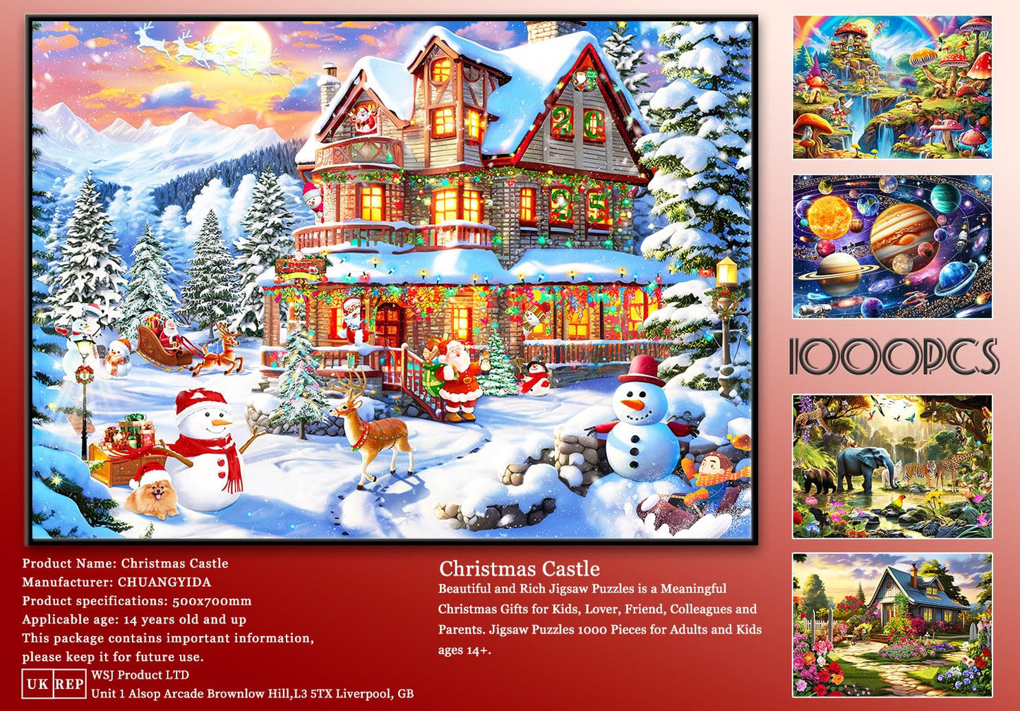 Huadada Christmas Puzzles 1000 Pieces For Adults - Christmas Cheer Jigsaw Puzzle 1000 Piece- Jigsaw Puzzles For Adults And Kids 1000 Piece Holiday Jigsaw Puzzle