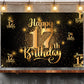 Happy 17Th Birthday Backdrop Banner Step And Repeat 17 Years Old Background Decorations For Women Men Her Him Photography Party Supplies Glitter Black Gold