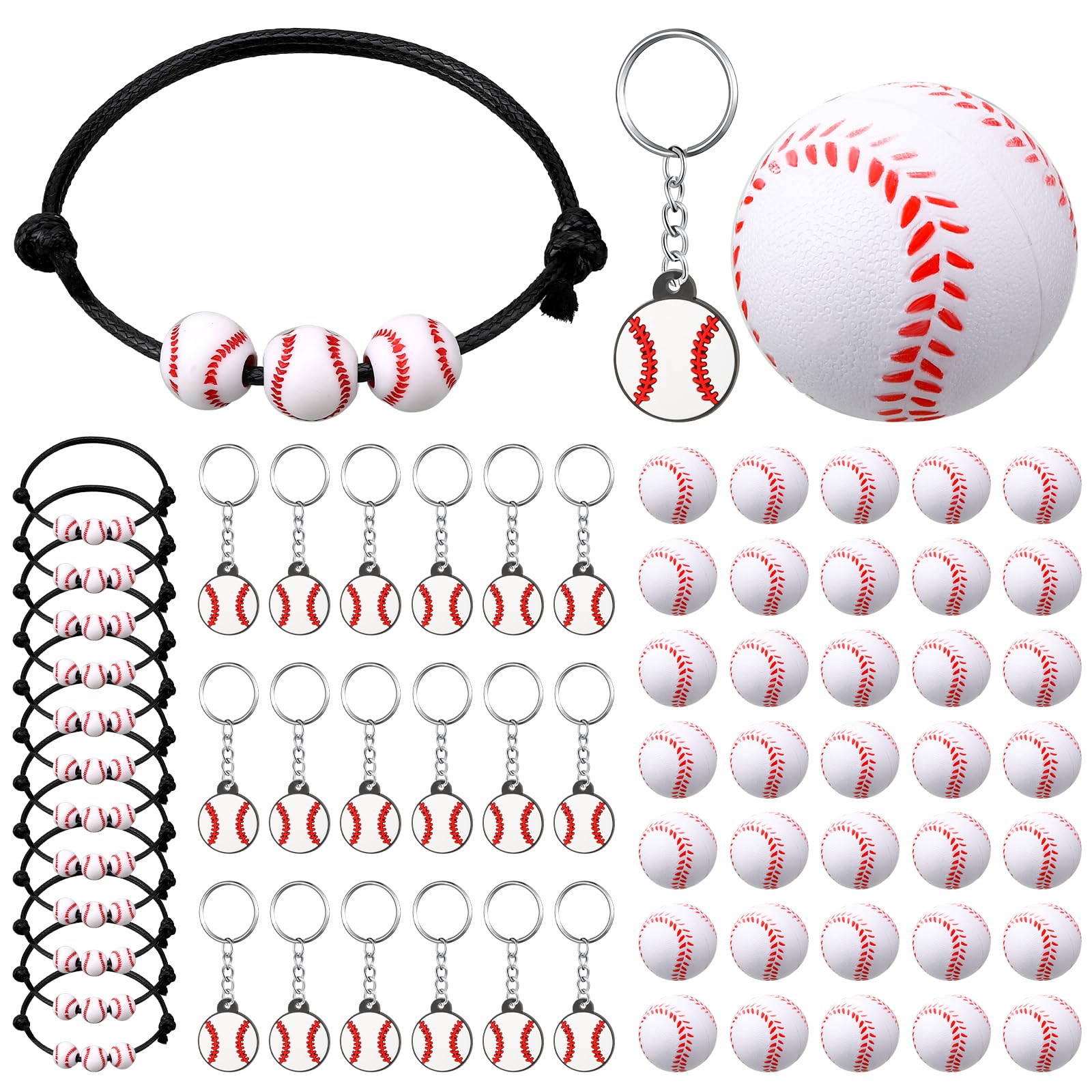 Nosiny 108 Pcs Baseball Party Favors Bulk Baseball Keychain Gifts Stress Balls Charm Bracelets 36 Pieces Each for Team Birthday 