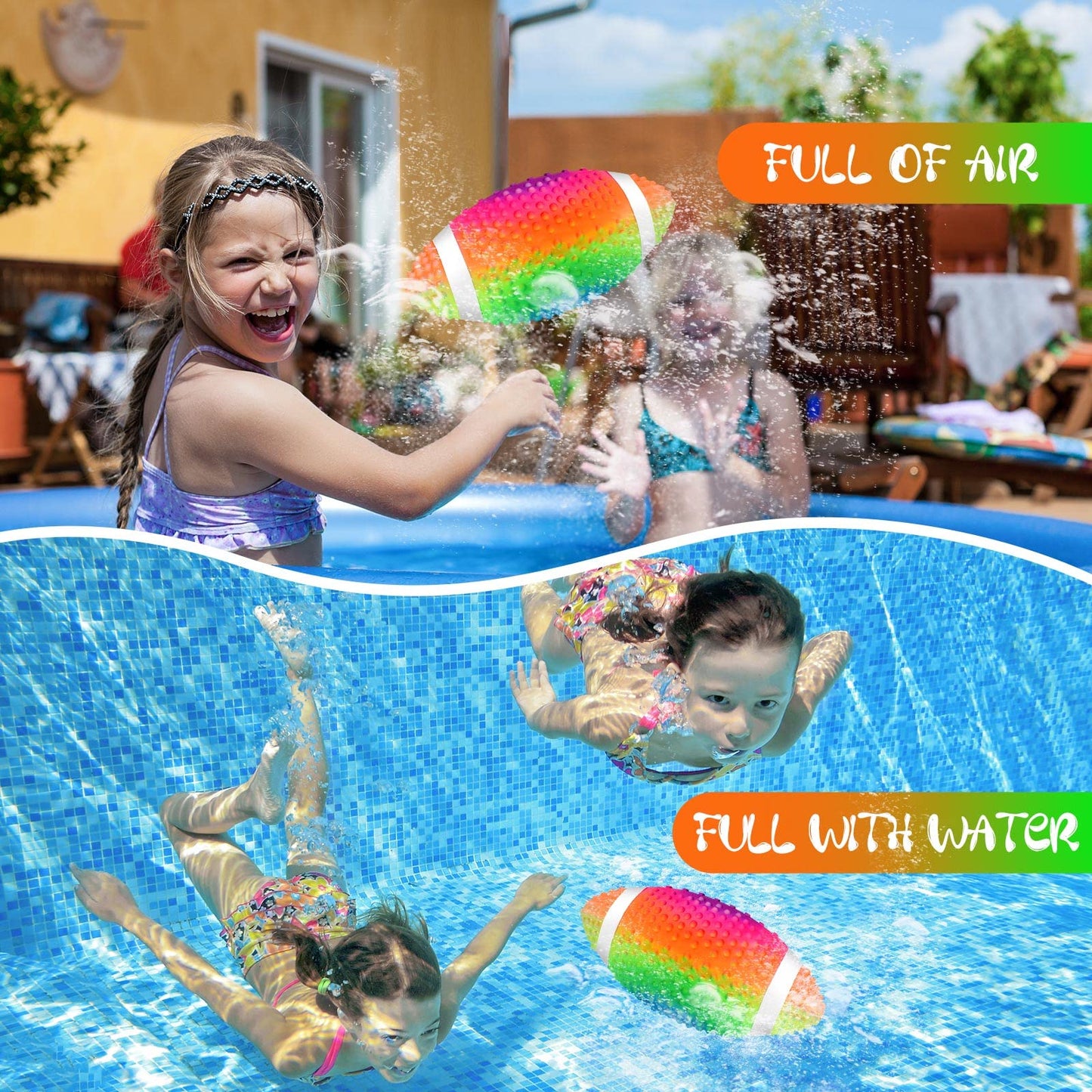 Kxcoftxi Water Football For Pool, 9.5 Inch Summer Pool Football With Rainbow Color For Pool Games, Beach Games, Diving Games, So