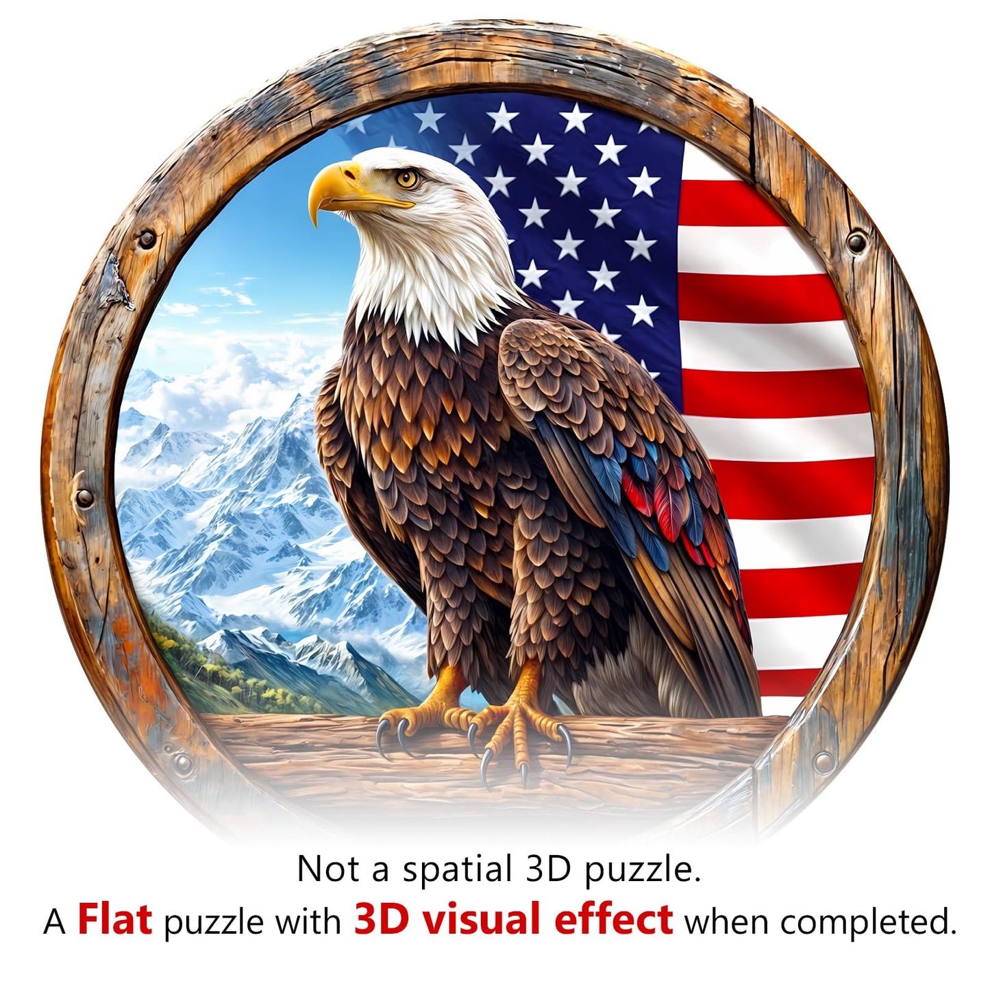 KAAYEE Wooden Puzzles for mature-themeds  3D Vision Effect Bald Eagle Wooden Jigsaw Puzzle Unique Shape Wood Puzzle mature-themed  Flat Puzzle Birthday Fathers Family Game (M-11.4 * 11.4in-200pcs)