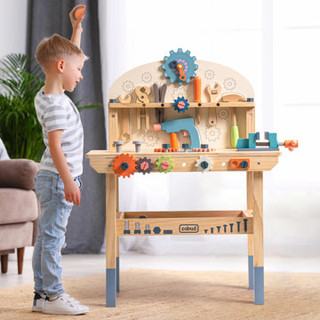 ROBUD Large Wooden Play Tool Workbench Set for Kids Toddlers, Construction Workshop Tool Bench Toys Gift, Multicolor