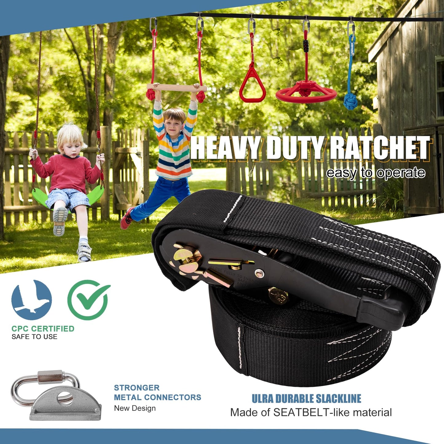 Slsy 60Ft Ninja Warrior Obstacle Course (10 Obstacles), Ninja Slackline Kit For Kids, Durable Playset Equipment With 10 Complete