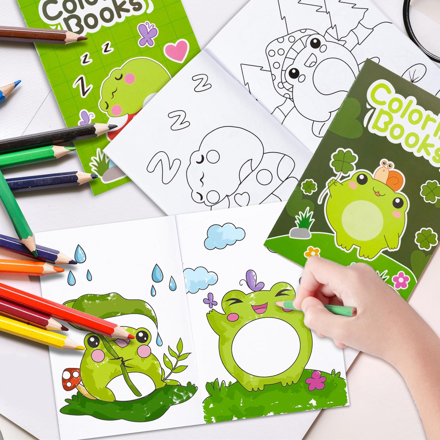 ANGOLIO 24Pcs Frog Mushroom Coloring Book Bulk for Kids Kawaii Frog Activity Book Cartoon Animals DIY Art Booklet for Kid Birthd