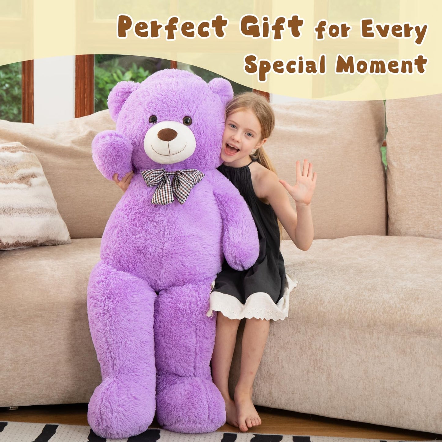 MorisMos Giant Purple Teddy Bear, 47 Inch Plush Stuffed Animal for Kids & Girlfriends, Perfect for Christmas & Valentine's Day