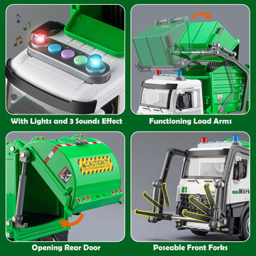 Garbage Truck Toys for Boys, 12'' Big Trash Truck with Lights and Sounds, Friction Powered Waste Management Recycling Toy Set wi