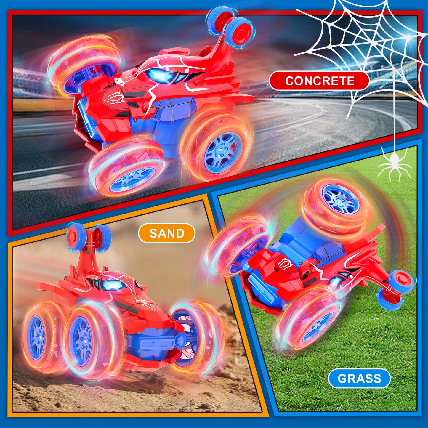 Innofans Remote Control Car for Boys, 360 Rotating 4WD Stunt Spider RC Cars with Cool LED Lights, Rechargeable Car Toys Birthday