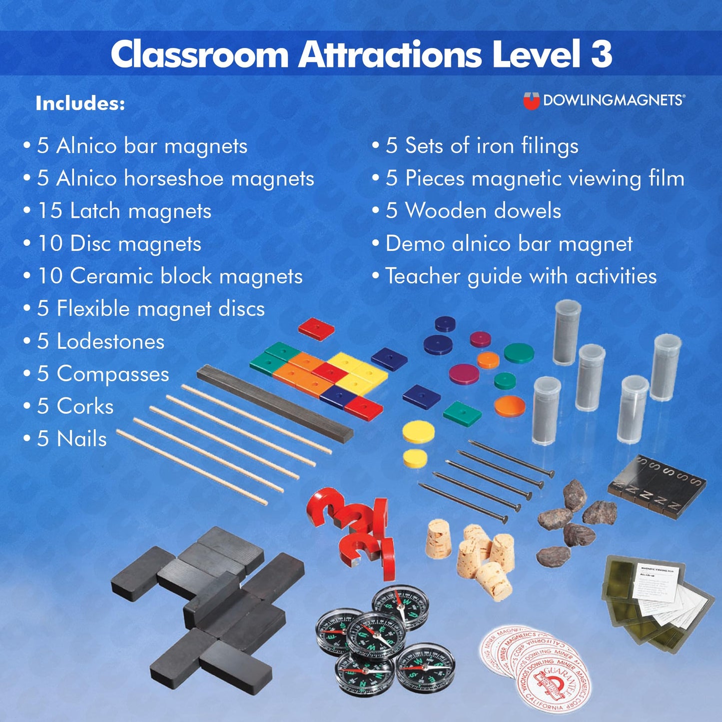 Dowling Magnets Classroom Attractions Comprehensive Magnet Lab: Level 3  Grades 4-6  Ages 9-12 (13 inches Long x 9.50 inches Wide x 2.25 inches high)