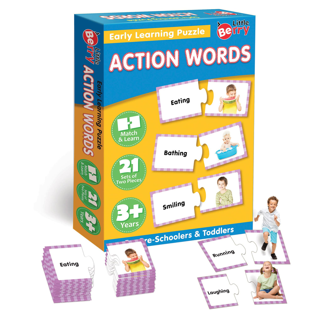 Little Berry Action Words Early Learning Puzzle for Kids | 42 Thick Puzzle Pieces, 21 SelfCorrecting 2Pc Jigsaw Puzzles | Educ