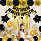 Black And Gold Birthday Decorations, Gold Black Foil Confetti Birthday Balloons Black Foil Balloon Happy Birthday Banner Pom Pom