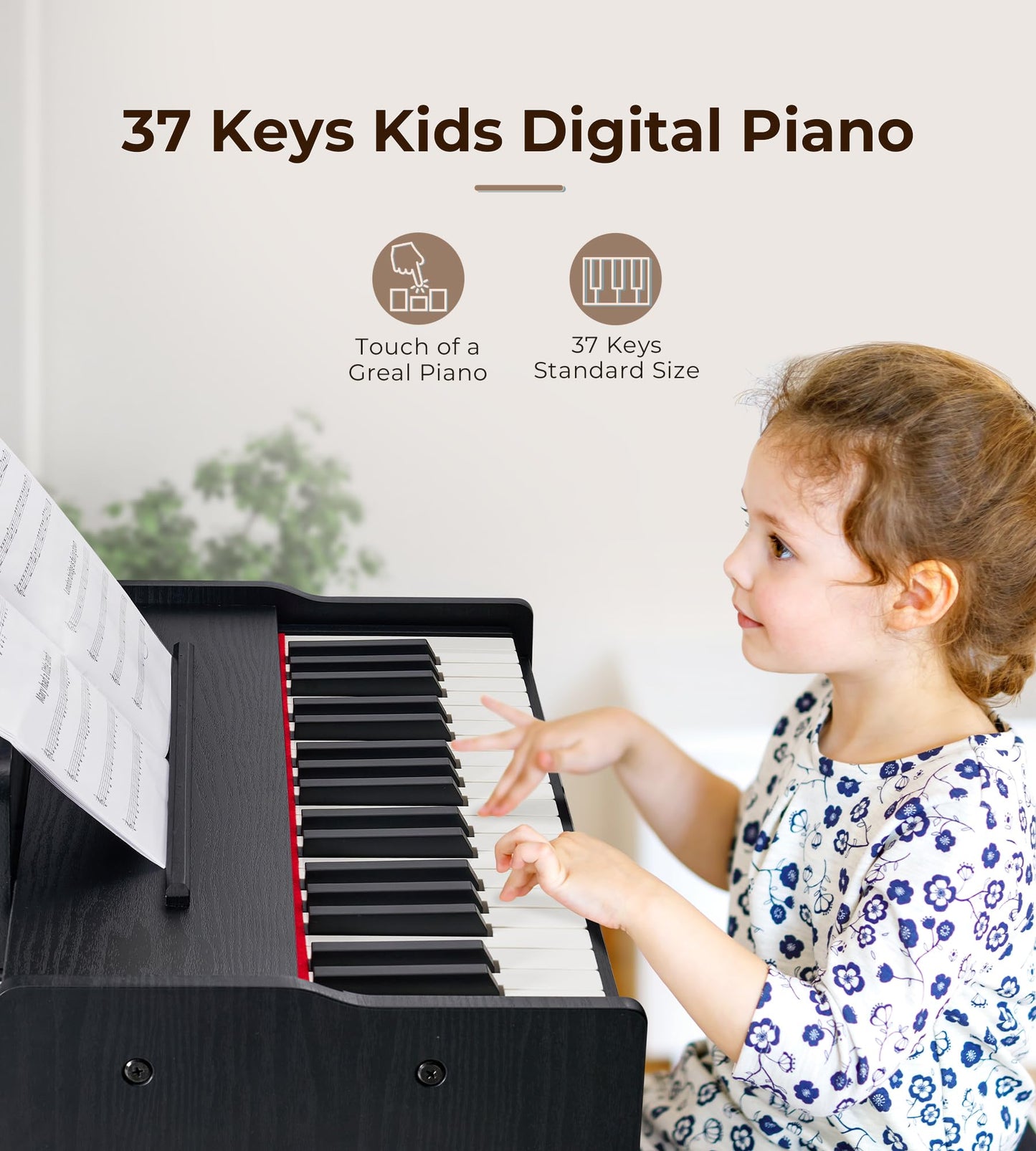 Vangoa Kids Piano Keyboard, 37 Keys Digital Piano For Kids, Music Educational Instrument Toy, Wood Piano For Girls And Boys,Classic Black