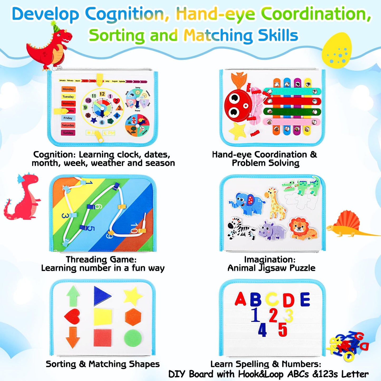 Esjay Toddler Busy Board Montessori Toys, Sensory Board Educational Activities For Learning Fine Motor Skills, Gifts For Girls B