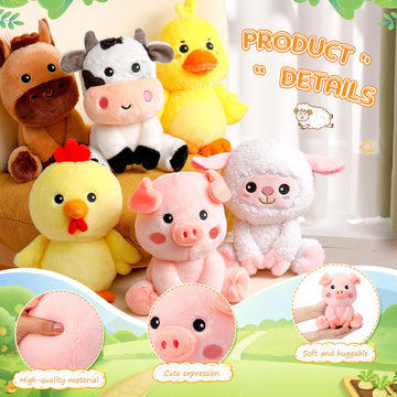 Roundfunny 6 Pcs 7 Inch Farm Animal Cute Plush Toys Set Horse Sheep Cow Duck Chick And Pig Stuffed Animals Gifts For Baby Shower