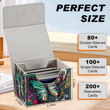 Card Game Storage TCG Deck Box MTG Organizer Trading Card Case Storage Box Magnetic Closure Creative Pattern Up to 200 Cards  Colorful Flowers Butterflies
