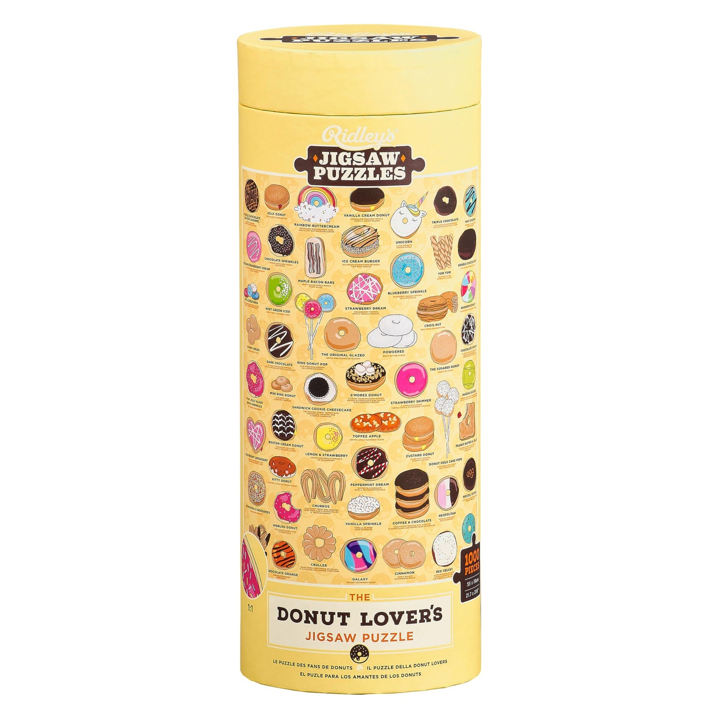 Ridley's 1,000-Piece Donut Lover's Jigsaw Puzzle - Colorful Illustration, Sturdy Storage Tube, Paper Material, Model JIG043