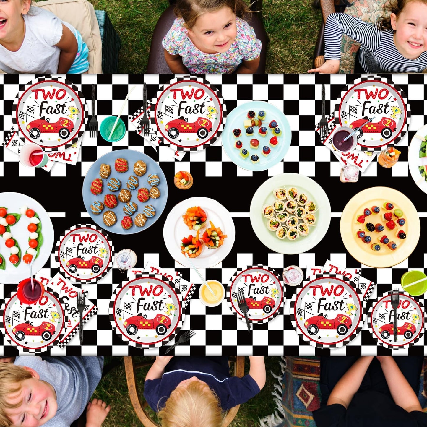 Two Fast Birthday Party Supplies Serves 24 Race Car 2Nd Party Paper Plates Napkins Set Racing Car Tablecloth Tableware Kit For T