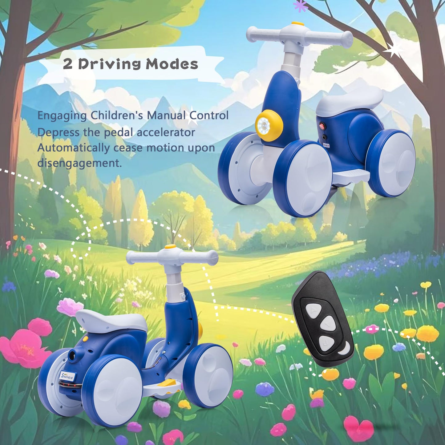6V Electric Baby Balance Bike for 1 Year Old Boys Girls Ride on Toys 12-48 Month Toddler Balance Bike, 4 Wheels Kids First Bike