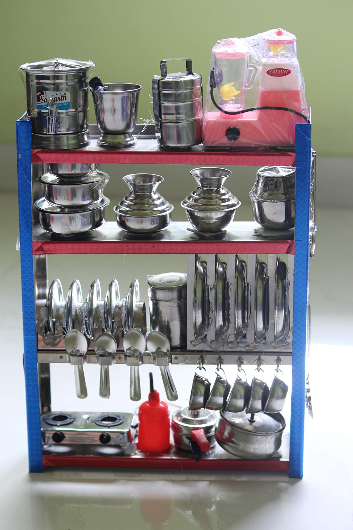 Tirtha Enterprises Mini Stainless Steel Utensils and Plastic Non Toxic Indian Kitchen Set