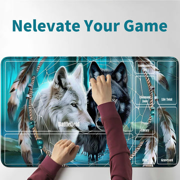 Rwutytiul Wolf Card Playmat 24 X 14 Inch With Tube Bag, Card Gameplay Playmat With Zones Commander Deck Board Mtg Rpg Ccg Tcg Ca