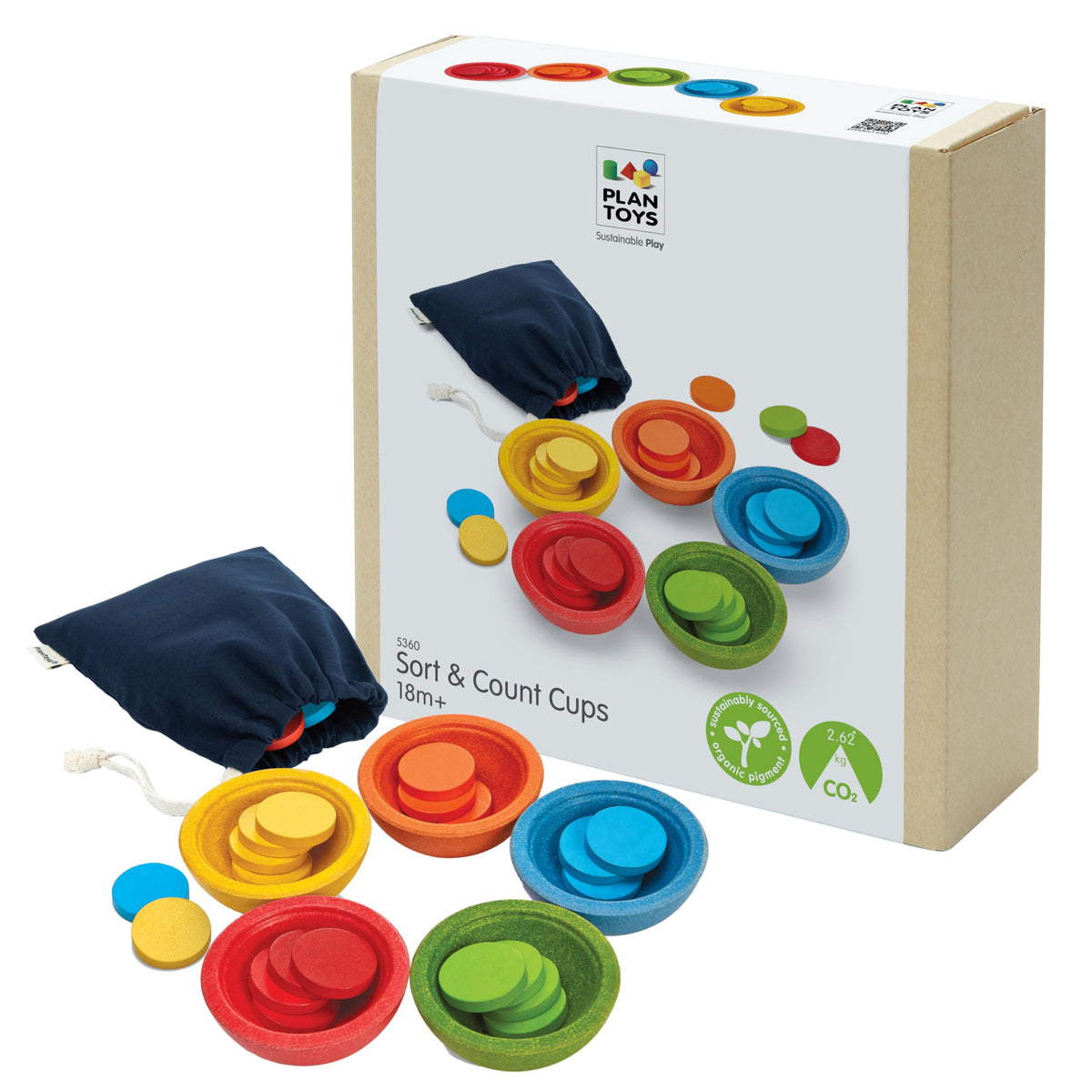 PlanToys Wooden Sort & Count Cups Montessori Math Toy | Color Sorting ...