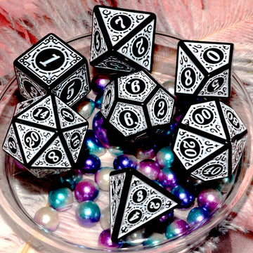 Carving in White Black DND Dice Set for Board Game