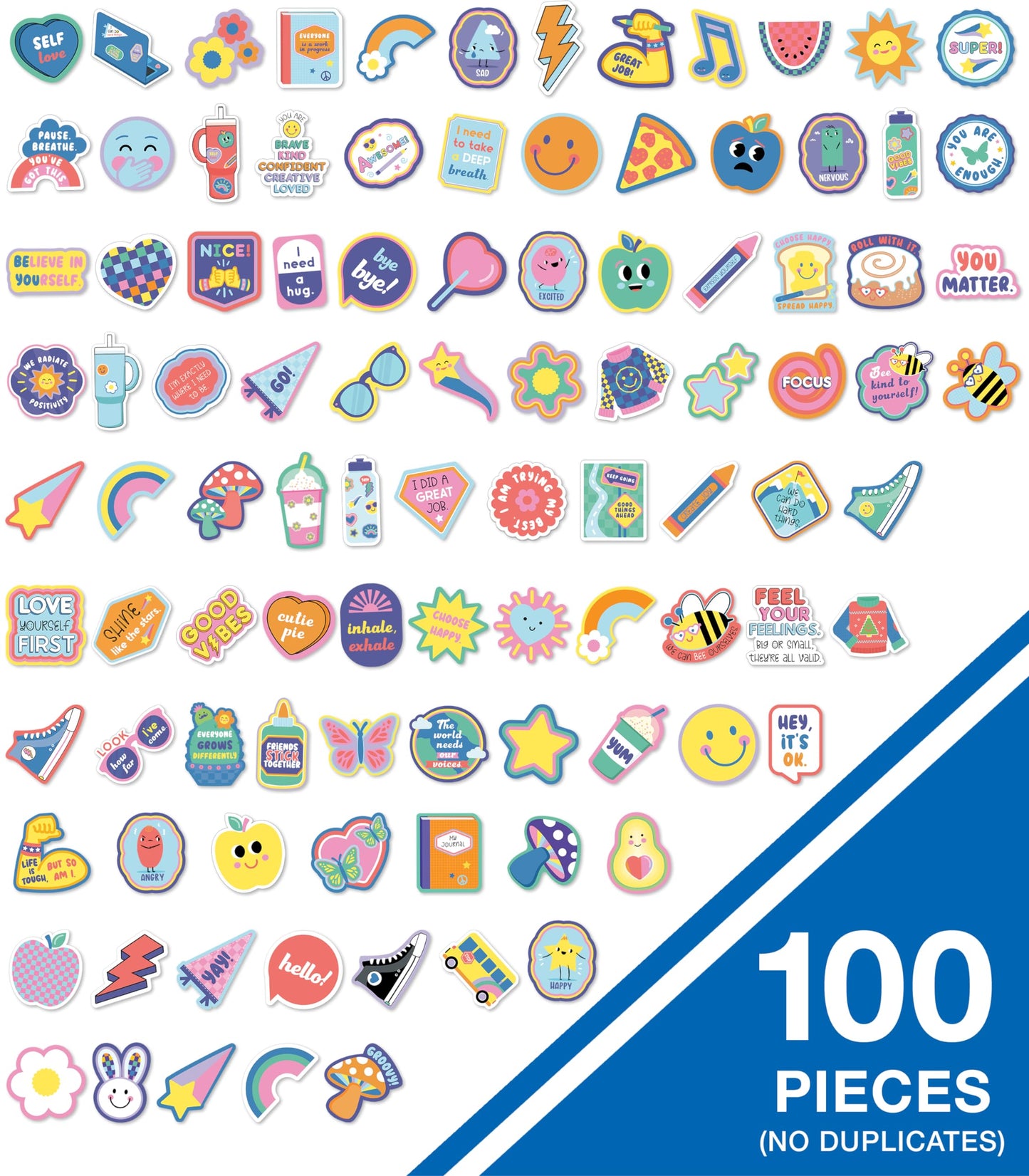 Carson Dellosa We Stick Together 100pc Retro Stickers Aesthetic Vinyl Stickers, Waterproof Flower Stickers, Motivational Sticker