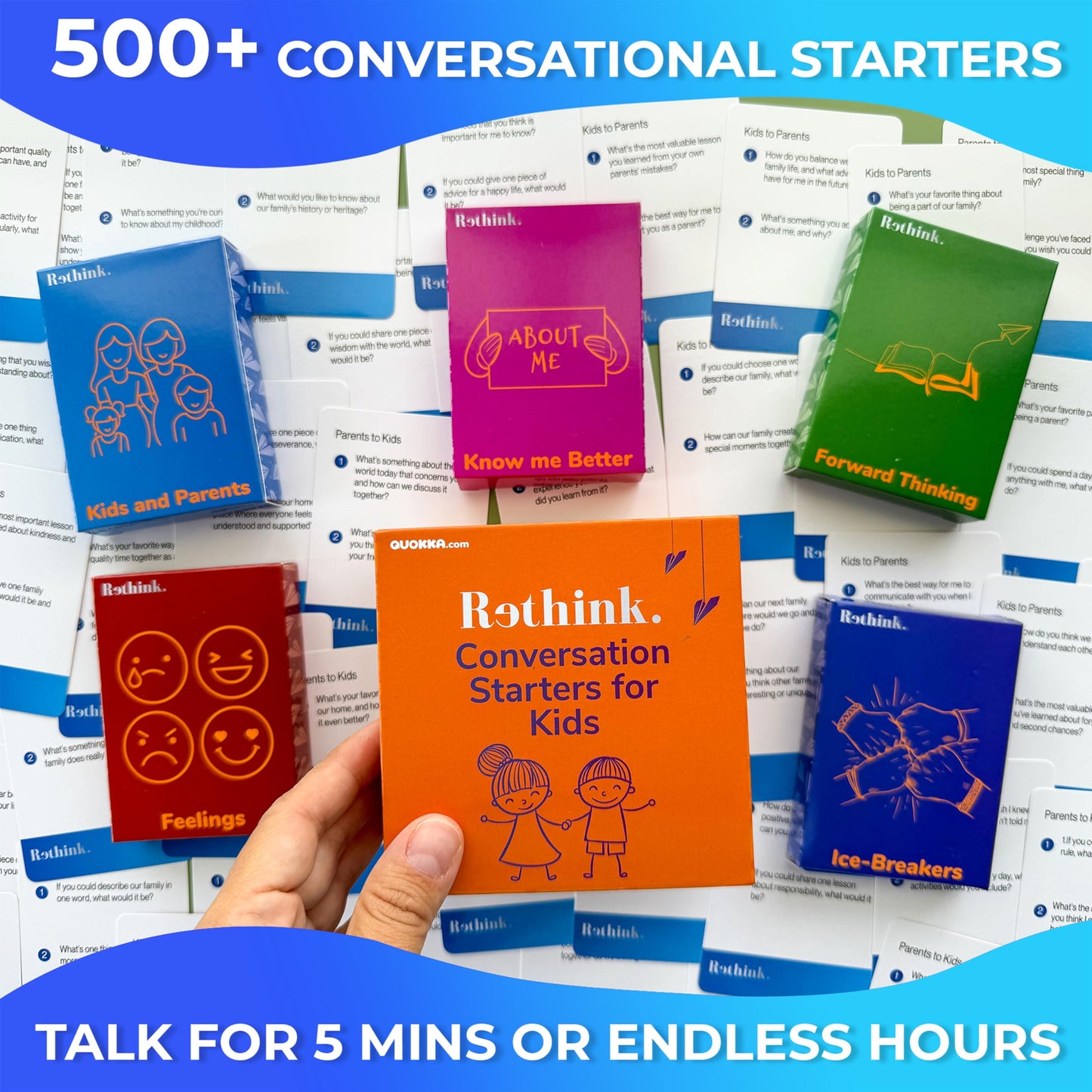 Quokka Conversation Cards Game - Kids Edition | 500 Questions | Premium Version | Share Thoughts - Fun Talking Board Game For Family Night