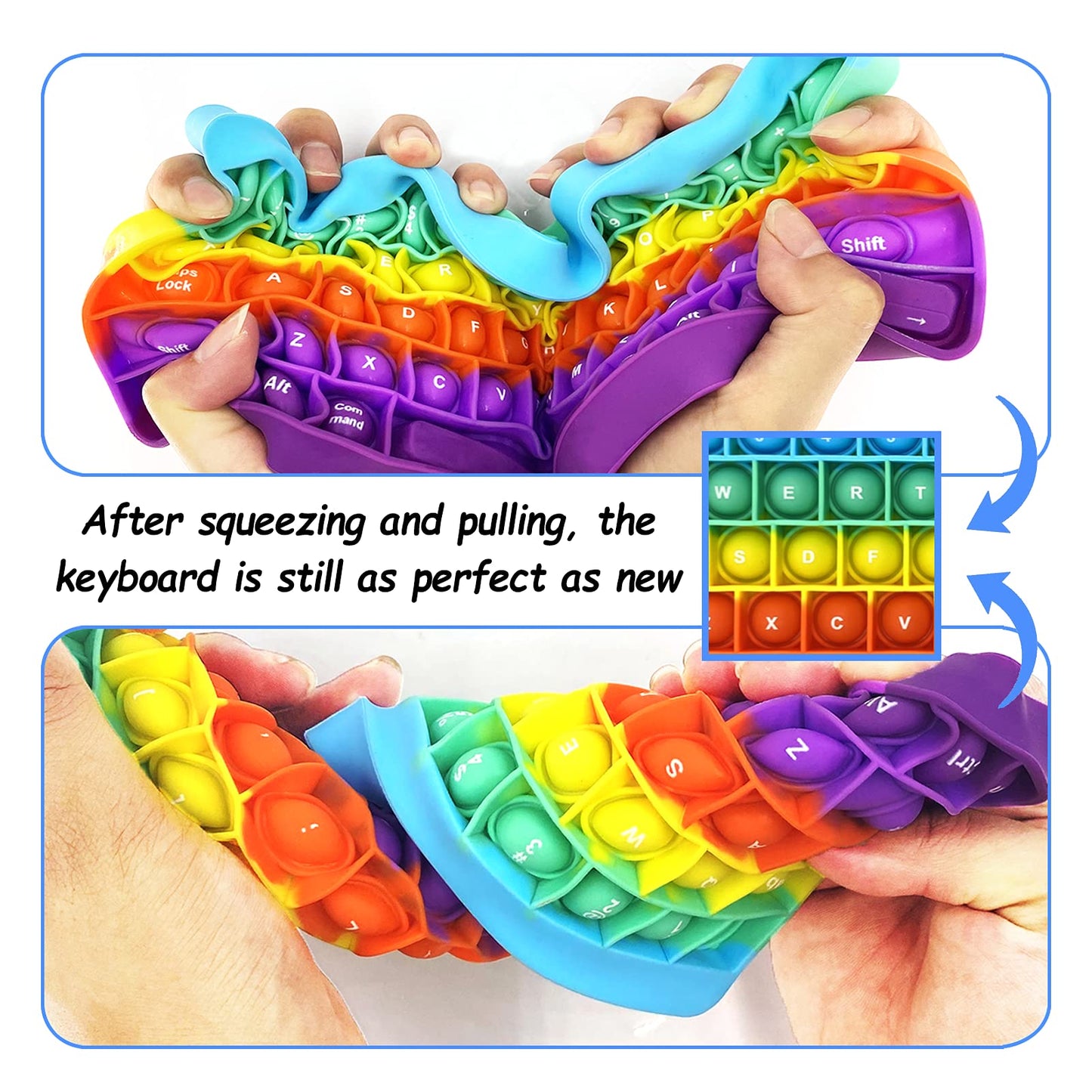 Exun Push Pops Bubble Fidget Sensory Toys Rainbow Popping Silicone Game Toy Anxiety & Stress Reliever Autism Toy For Kids And Adults Anxiety Adhd Add Autism (Keyboard)