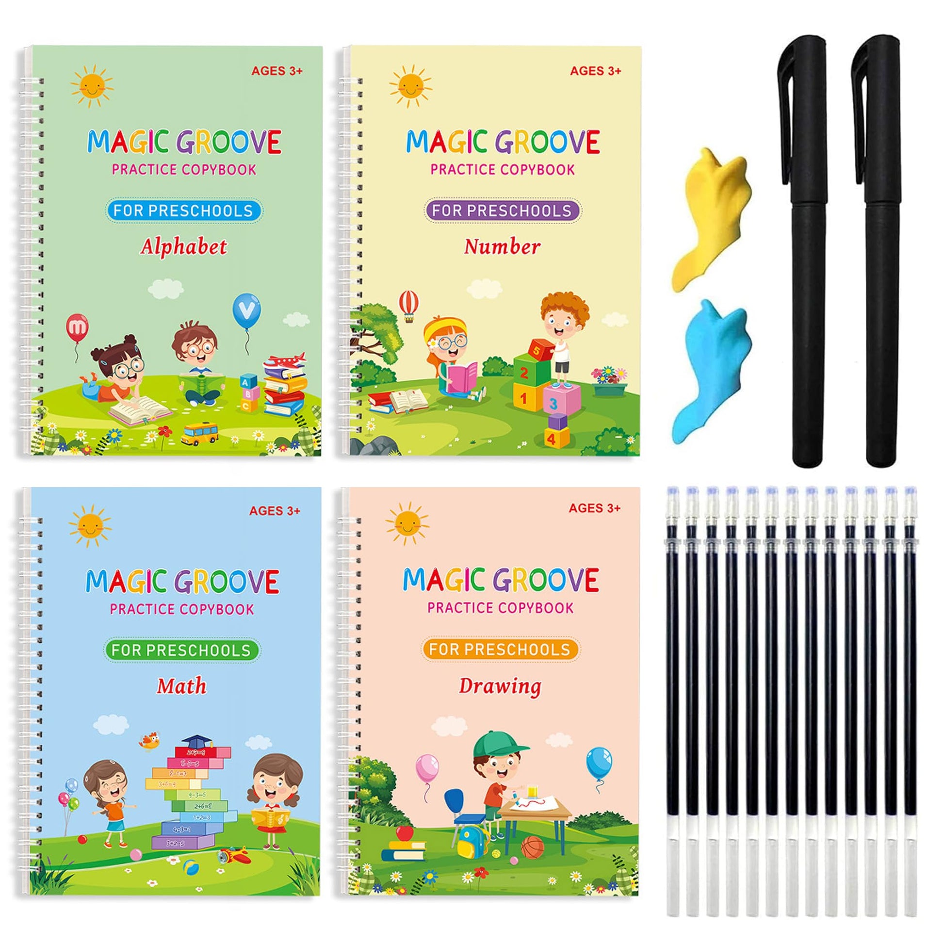Magic Practice Copybook, Reusable Writing Practice Book, For Preschool Kids Age 3-8 Calligraphy (Large Size 4-Piece Set, 10.23''