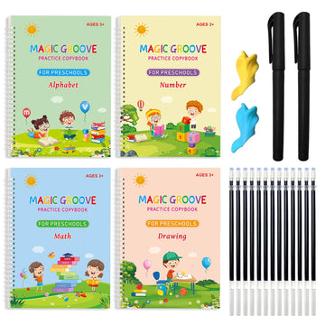 Magic Practice Copybook, Reusable Writing Practice Book, For Preschool Kids Age 3-8 Calligraphy (Large Size 4-Piece Set, 10.23''