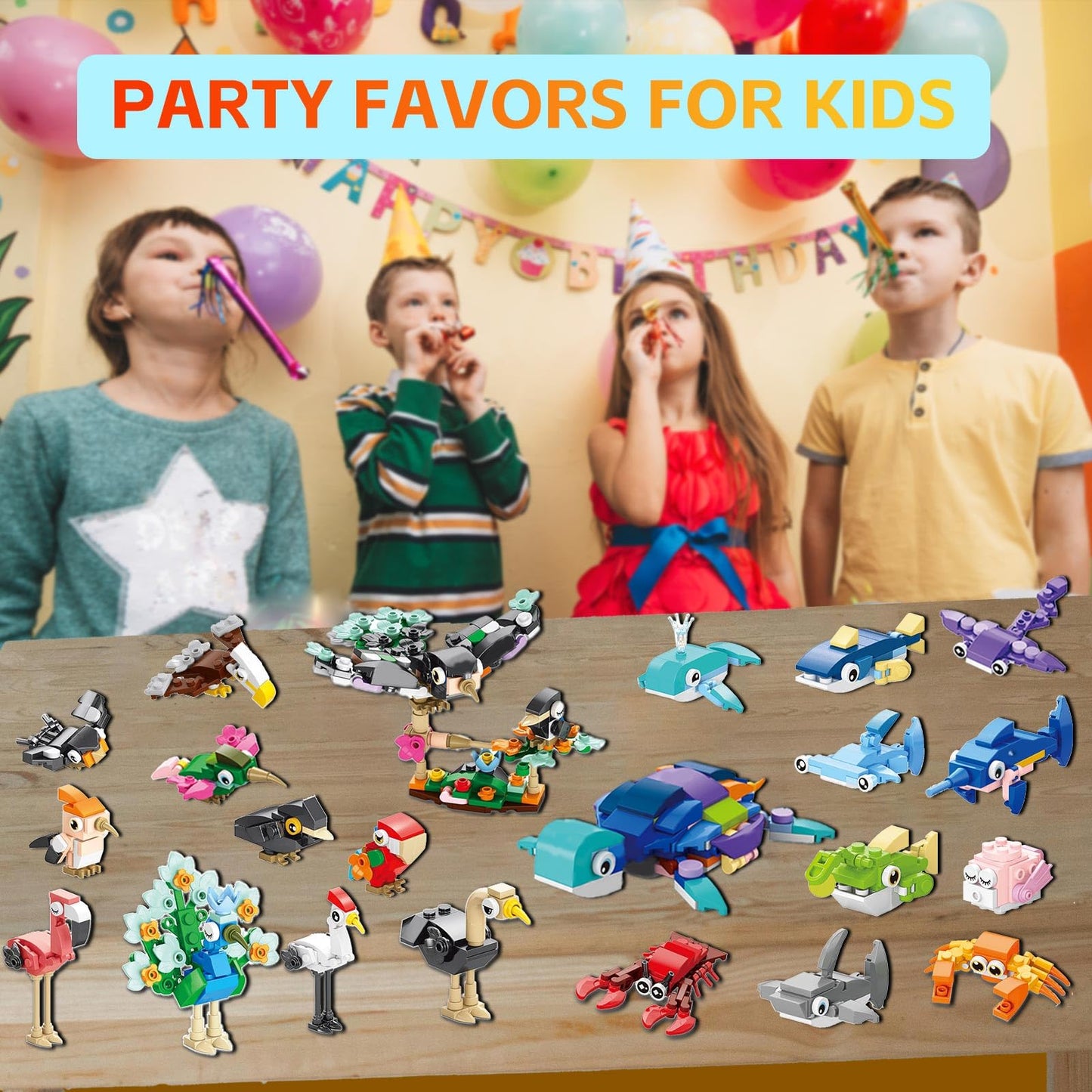 Party Favors For Kids - 20 Pack 583Pcs Animals Building Blocks Toy Set For Birthday Valentines Easter Christmas Classroom Prizes