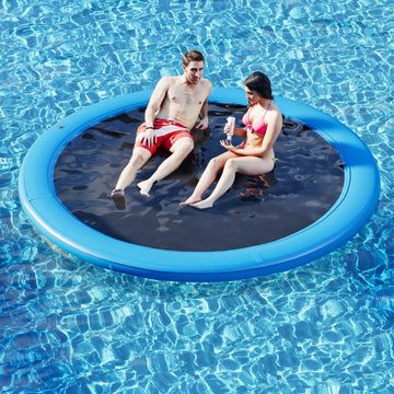 Danrelax 10' Round Inflatable Floating Dock, Sunchill Float Ring, Hammock Tanning Pool With 4In Woven Fabric, Manual Pump For 1-