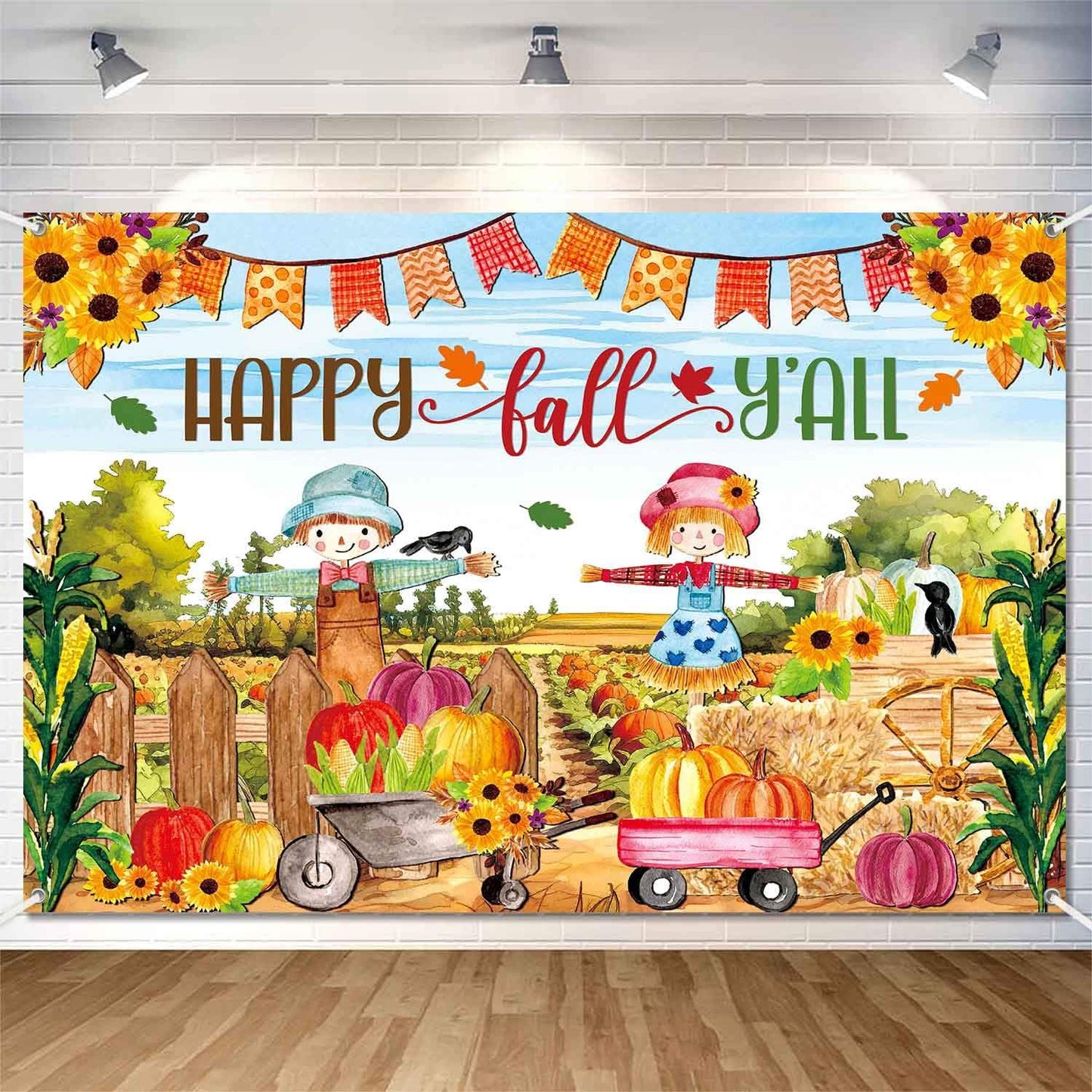 LDWLYW Fall Pumpkin Patch Backdrop Banner Large Happy Fall Backdrop Banners for Inside Outside Kids Autumn Harvest Pumpkin Patch