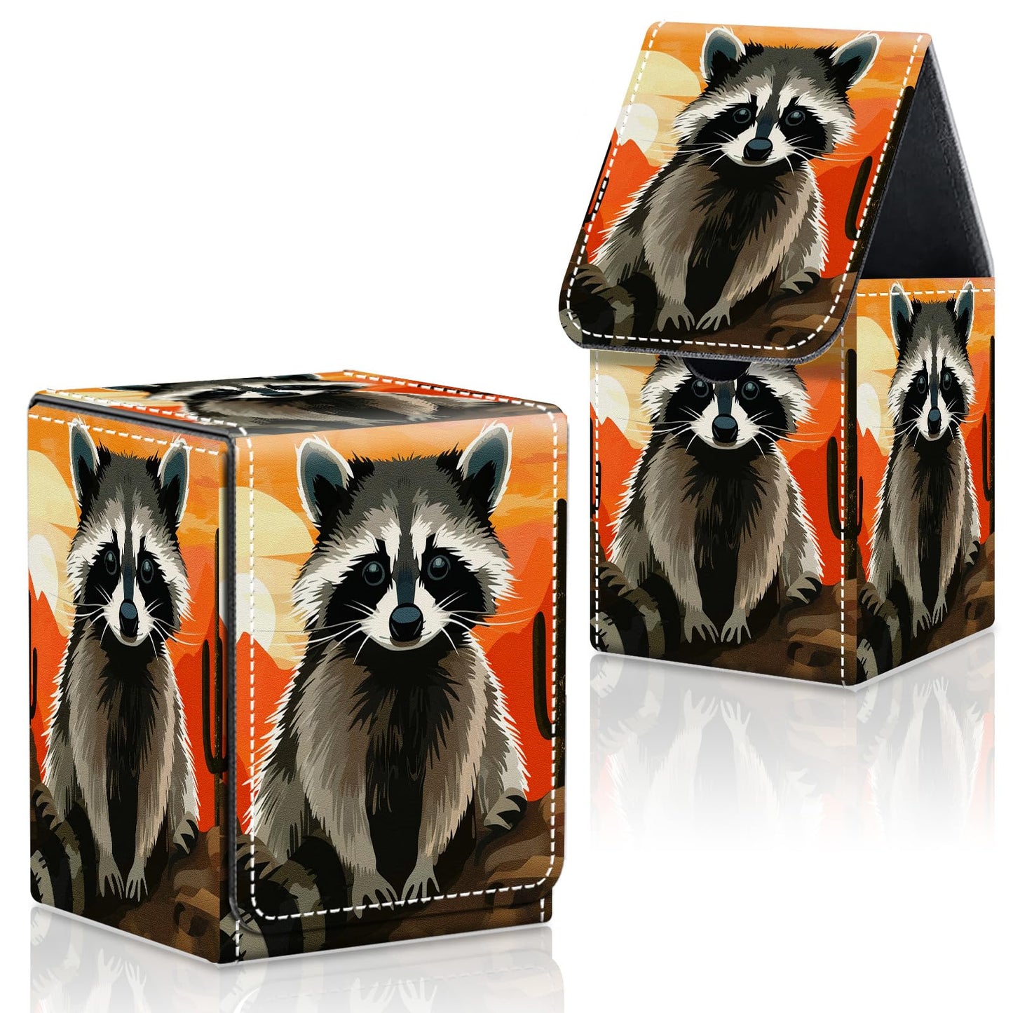 CAPAUNVDA Card Deck Box for MTG Commander Trading Cards with Magnetic Closure enhanced Card Storage Box Case Cover for MTG TCG CCG Magic Cards Cute Raccoon Cactus