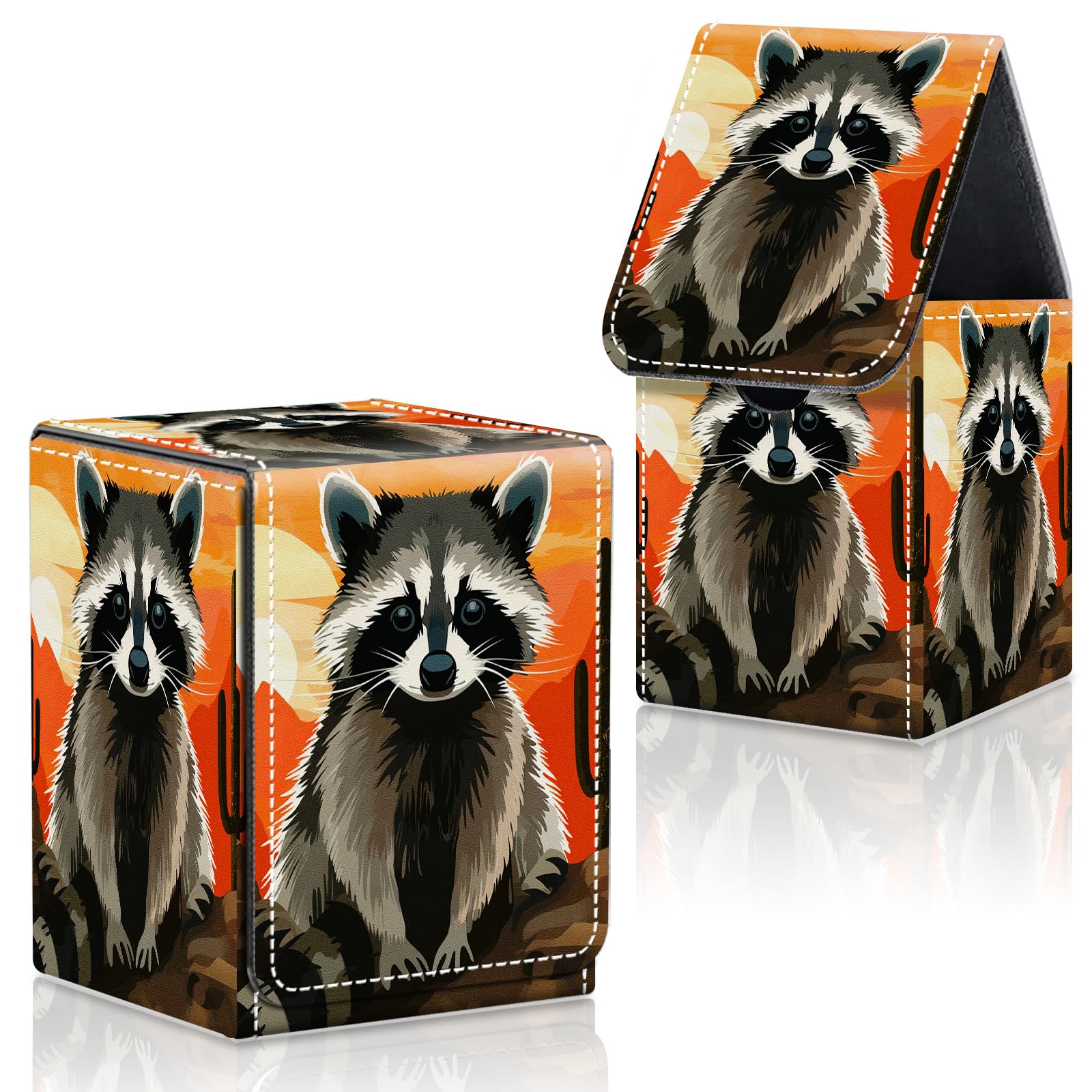 CAPAUNVDA Card Deck Box for MTG Commander Trading Cards with Magnetic Closure enhanced Card Storage Box Case Cover for MTG TCG CCG Magic Cards Cute Raccoon Cactus