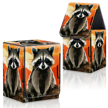 CAPAUNVDA Card Deck Box for MTG Commander Trading Cards with Magnetic Closure enhanced Card Storage Box Case Cover for MTG TCG CCG Magic Cards Cute Raccoon Cactus