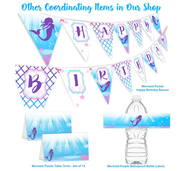 Mermaid Happy Birthday Banner Pennant - Under the Sea Banner - Purple
