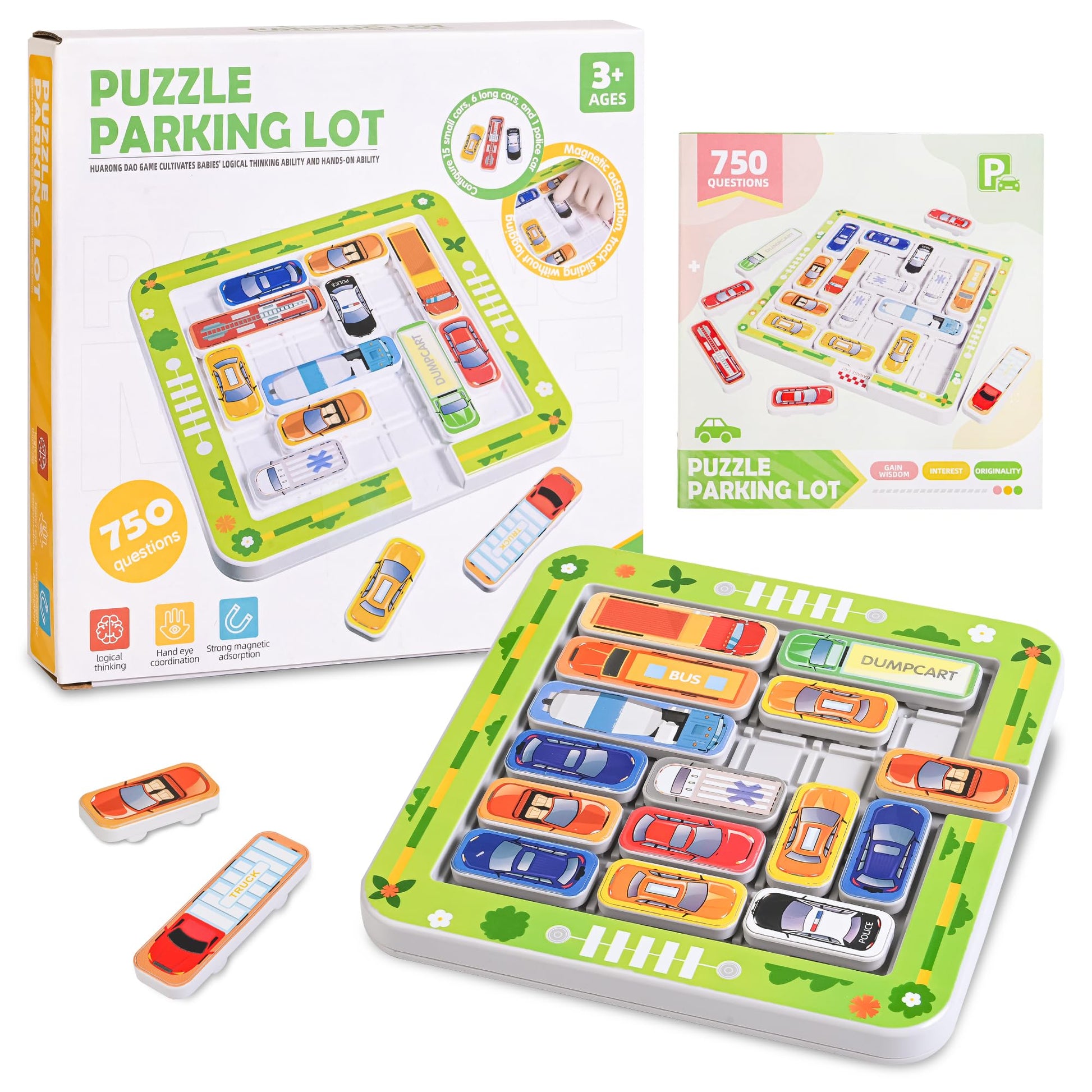 Parking Puzzler Magnetic Travel Game - Car Games Brain Teaser with 360 or 750 Traffic Jam Challenges, Logic Puzzle Toy for Kids 