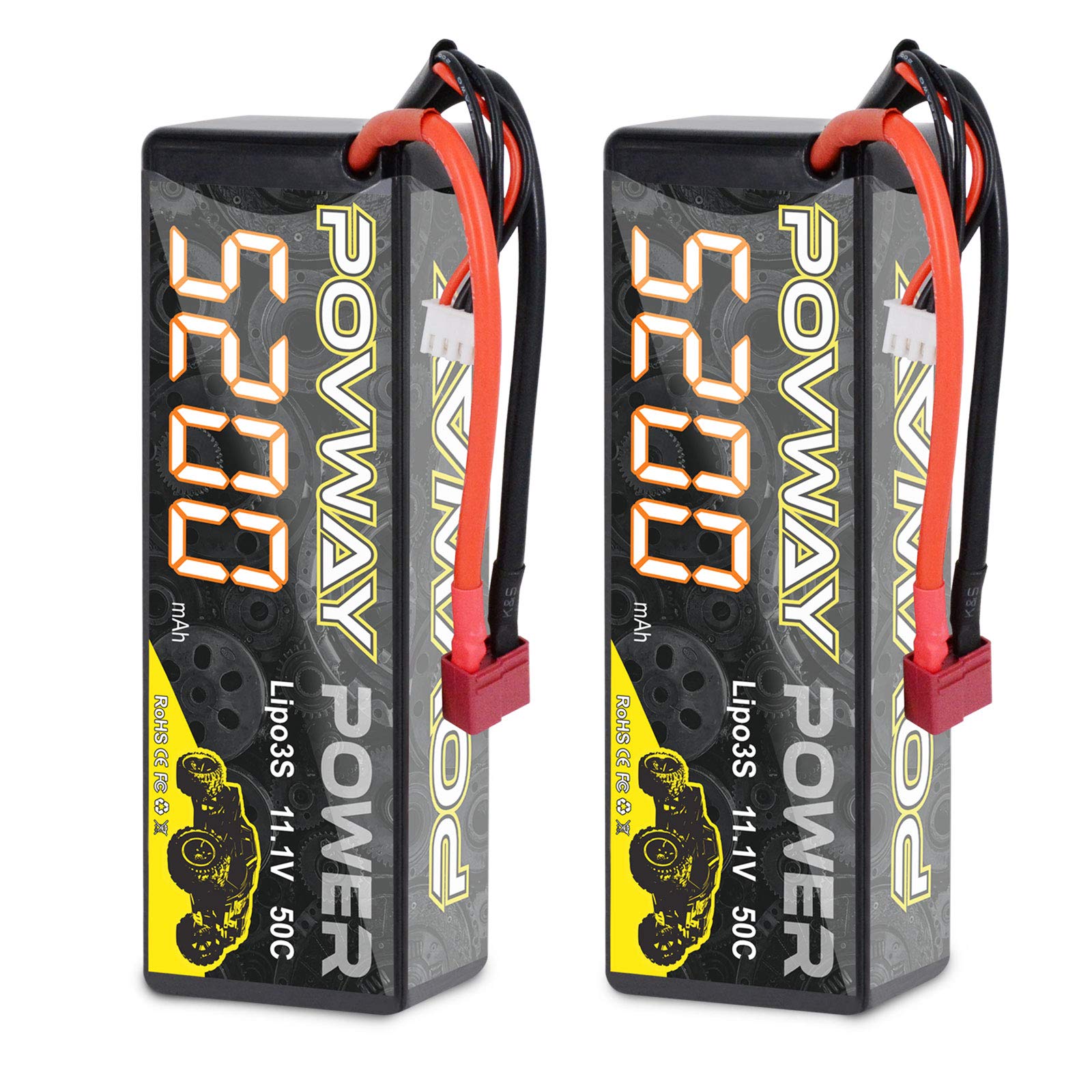 POVWAY 3S Lipo Battery, 5200mAh 11.1V 50C RC Battery with Deans T Plug Hardcase Lipo Battery for RC Cars, RC Truck,Helicopter, A