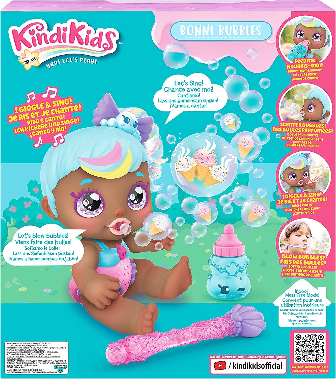 Kindi Kids Electronic 6.5 Doll and 2 Accessories - Bonni Bubbles Bubble N Sing